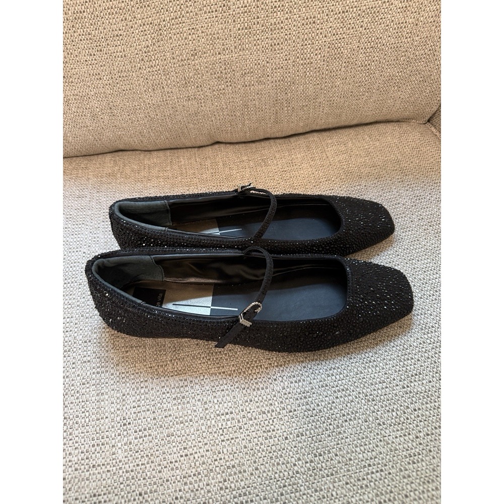 Dolce Vita Reyes Black Metallic Crystal Square Toe Mary Jane Flats - Picture 3 of 10